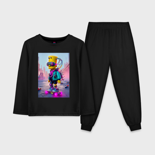 Детская пижама с лонгсливом хлопок Барт Симпсон на скейтборде - киберпанк, цвет черный