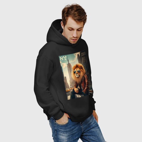 Мужское худи Oversize хлопок Cool Lion - New Yorker - ai art, цвет черный - фото 7