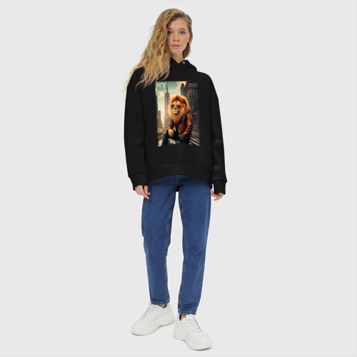 Женское худи Oversize хлопок Cool Lion - New Yorker - ai art, цвет черный - фото 6