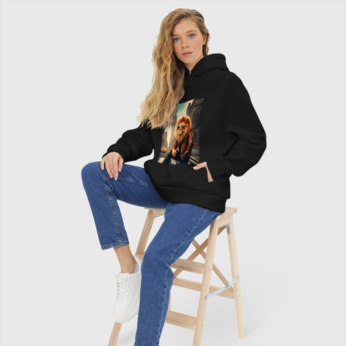 Женское худи Oversize хлопок Cool Lion - New Yorker - ai art, цвет черный - фото 7