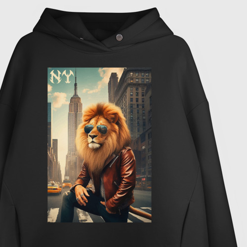 Женское худи Oversize хлопок Cool Lion - New Yorker - ai art, цвет черный - фото 3