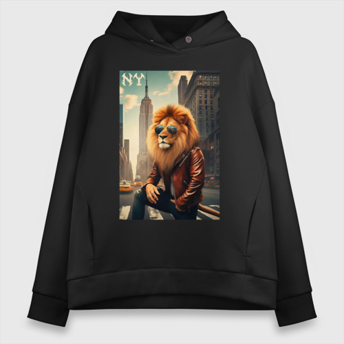 Женское худи Oversize хлопок Cool Lion - New Yorker - ai art, цвет черный