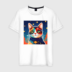 Трехцветный кот на фоне звезд – Футболка из хлопка с принтом купить со скидкой в -20%
