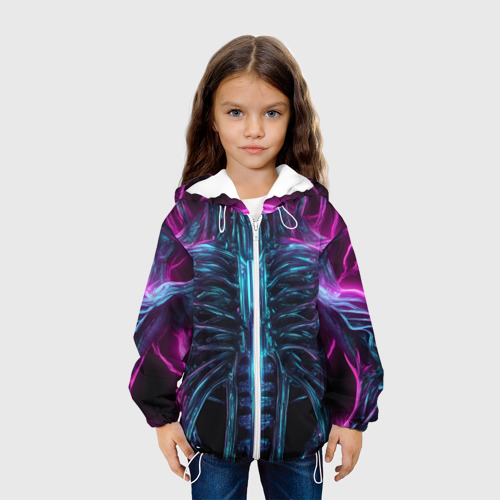 Детская куртка 3D Инопланетные фиолетовые рёбра скелета, цвет белый - фото 4