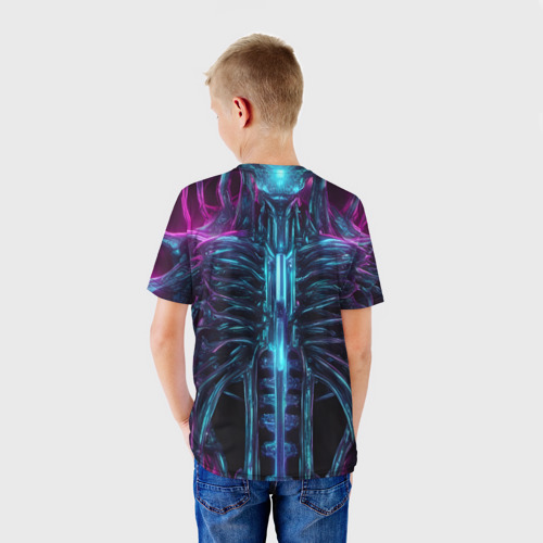Детская футболка 3D Инопланетные фиолетовые рёбра скелета, цвет 3D печать - фото 4