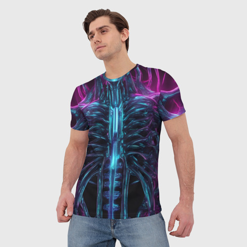 Мужская футболка 3D Инопланетные фиолетовые рёбра скелета, цвет 3D печать - фото 3