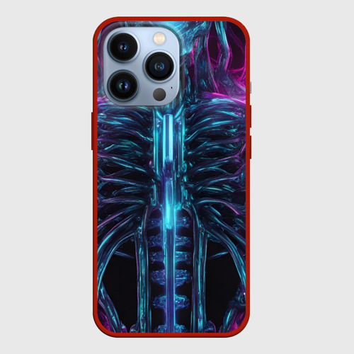 Чехол для iPhone 13 Pro Инопланетные фиолетовые рёбра скелета, цвет красный