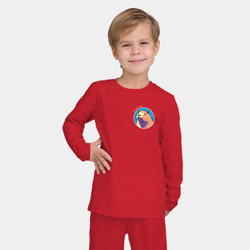 Детская пижама с лонгсливом хлопок с принтом Ка-пи-бара в кружке, фото на моделе #1