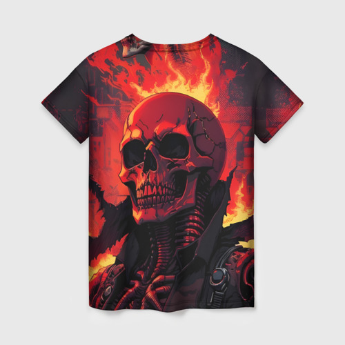 Женская футболка 3D с принтом Скелет в огне, вид сзади #1