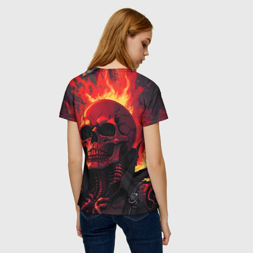 Женская футболка 3D с принтом Скелет в огне, вид сзади #2