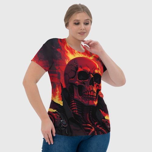 Женская футболка 3D с принтом Скелет в огне, фото #4