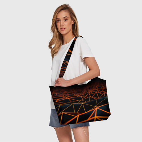 Пляжная сумка 3D Черные треугольники на оранжевом фоне - фото 5