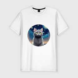 Мужская футболка хлопок Slim Серый кот на фоне неба