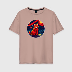Рыжий кот на фоне космического неба – Футболка оверсайз из хлопка с принтом купить со скидкой в -16%
