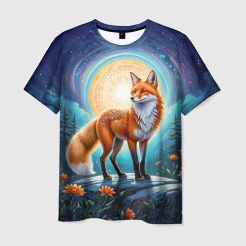 Мужская футболка 3D с принтом Мистическая лиса тотем лисы, вид спереди #2