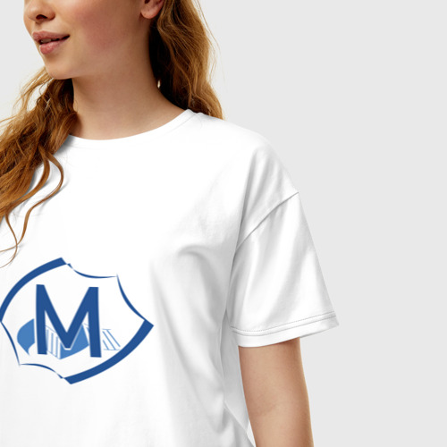 Женская футболка хлопок Oversize Эмблема М, цвет белый - фото 3