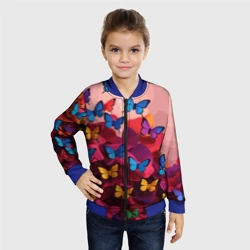 Детский бомбер 3D Разноцветные бабочки - розовые цветы - фото 2