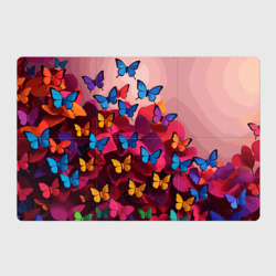 Магнитный плакат 3Х2 Разноцветные бабочки - розовые цветы