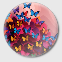 Значок Разноцветные бабочки - розовые цветы