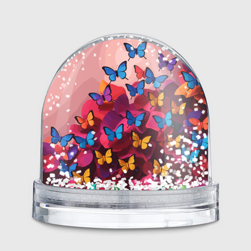 Игрушка Снежный шар Разноцветные бабочки - розовые цветы - фото 2