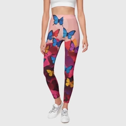 Леггинсы 3D Разноцветные бабочки - розовые цветы - фото 2