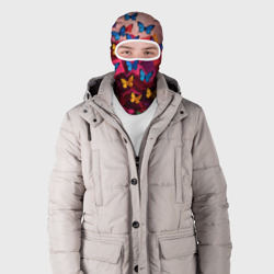 Балаклава 3D Разноцветные бабочки - розовые цветы - фото 2