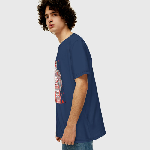 Мужская футболка хлопок Oversize с принтом Девушка с крыльями в стиле мезенской росписи, вид сбоку #3