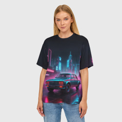 Женская футболка oversize 3D Автомобиль на неоновой улице   - фото 2