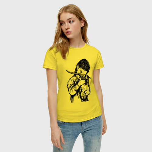Женская футболка хлопок Girl with goat skull , цвет желтый - фото 3