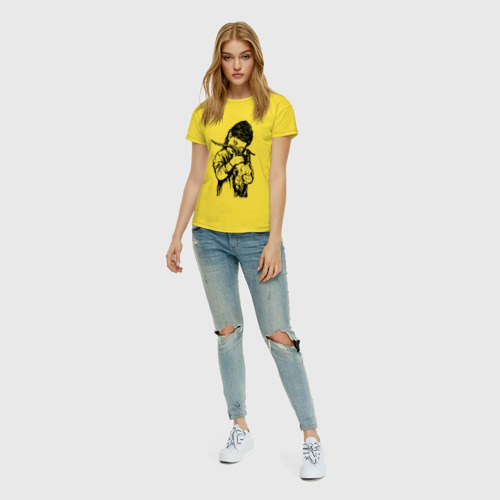 Женская футболка хлопок Girl with goat skull , цвет желтый - фото 5