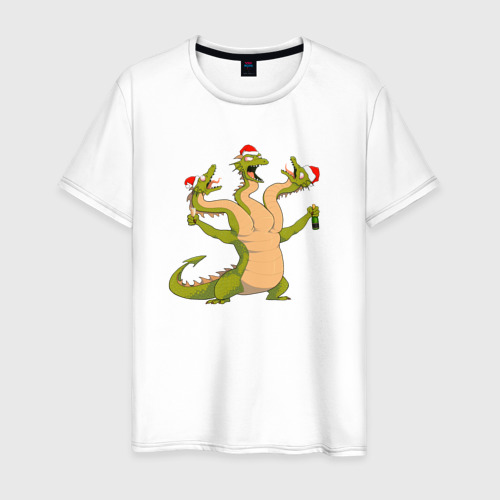 Мужская футболка из хлопка с принтом Новогодний зеленый дракон Горыныч, вид спереди №1