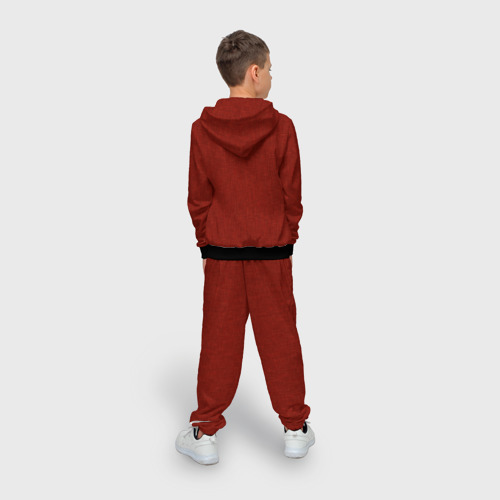 Детский 3D костюм с принтом Однотонный тёмно-красный текстура, вид сзади #2