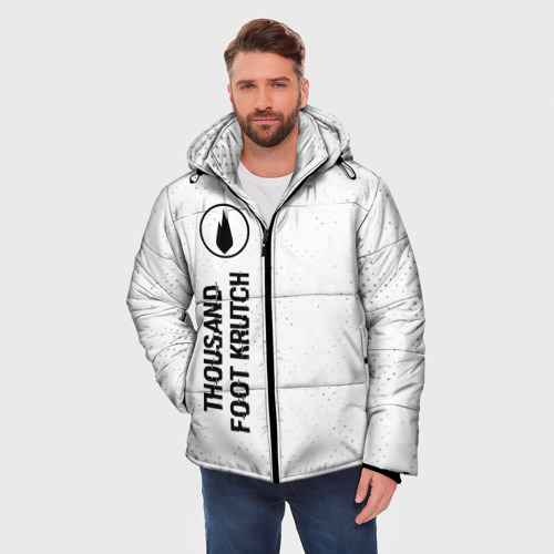 Мужская зимняя куртка 3D с принтом Thousand Foot Krutch glitch на светлом фоне по-вертикали, фото на моделе #1