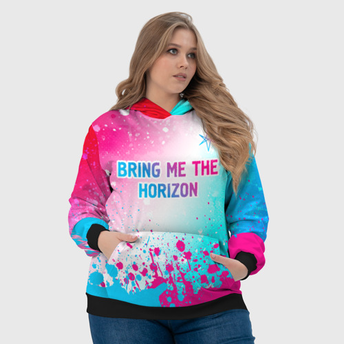 Женская толстовка 3D Bring Me the Horizon neon gradient style посередине, цвет 3D печать - фото 6