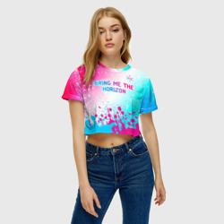 Женская футболка Crop-top 3D Bring Me the Horizon neon gradient style посередине - фото 2