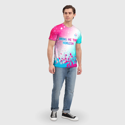 Мужская футболка 3D Bring Me the Horizon neon gradient style посередине, цвет 3D печать - фото 5