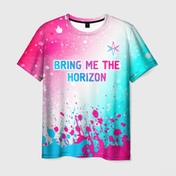 Мужская футболка 3D Bring Me the Horizon neon gradient style посередине