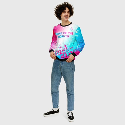 Мужской свитшот 3D Bring Me the Horizon neon gradient style посередине, цвет черный - фото 5