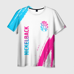 Мужская футболка 3D Nickelback neon gradient style вертикально