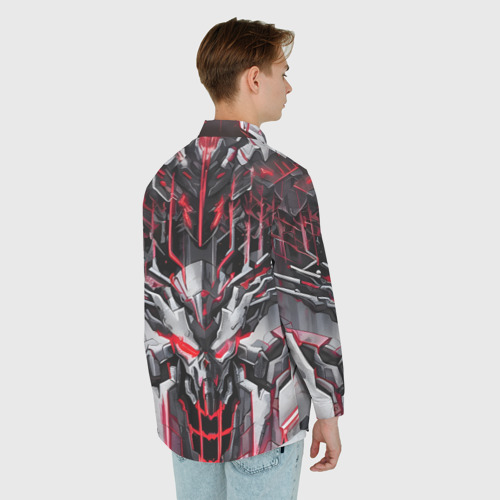 Мужская рубашка oversize 3D с принтом Красный кибер рыцарь, вид сзади #2