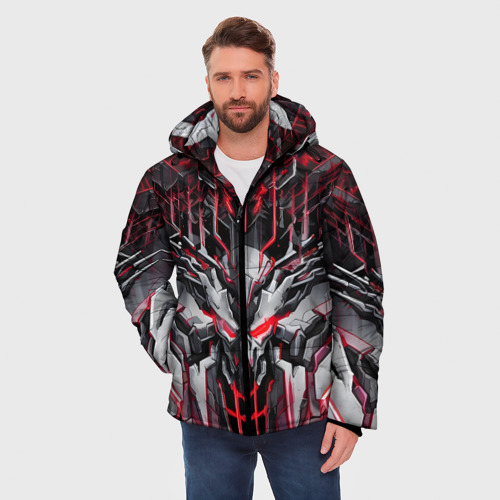 Мужская зимняя куртка 3D Красный кибер рыцарь, цвет черный - фото 3