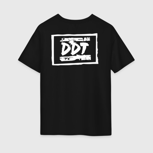 Женская футболка хлопок Oversize с принтом DDT - Юрий Шевчук, вид сзади #1
