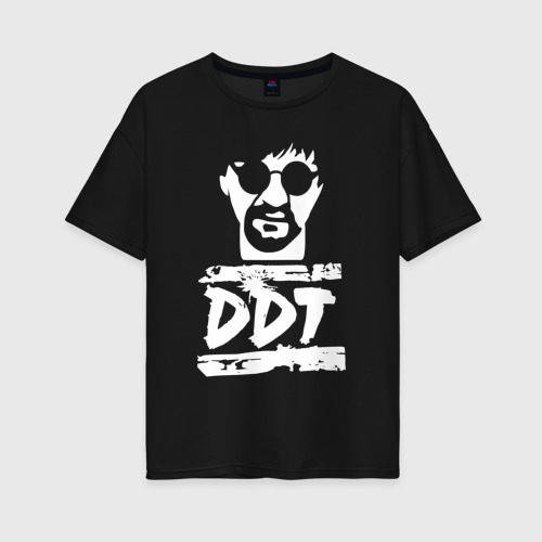 Женская футболка хлопок Oversize с принтом DDT - Юрий Шевчук, вид спереди #2