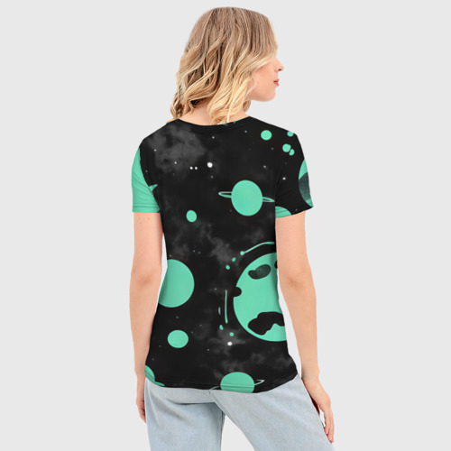 Женская футболка 3D Slim Чёрно-мятный космос от нейросети, цвет 3D печать - фото 4
