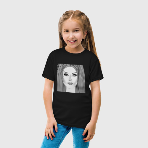 Детская футболка хлопок Черно-белый рисунок девушки, цвет черный - фото 5