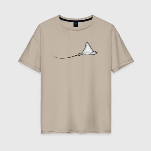 Женская футболка хлопок Oversize Скат в профиль, цвет миндальный