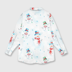 Рубашка с принтом Акварельные снеговиками - новогодний паттерн для любого человека, вид сзади №1. Цвет основы: белый