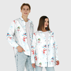 Рубашка с принтом Акварельные снеговиками - новогодний паттерн для любого человека, вид спереди №4. Цвет основы: белый