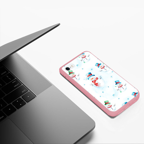 Чехол для iPhone 6/6S матовый с принтом Акварельные снеговиками - новогодний паттерн, фото #5