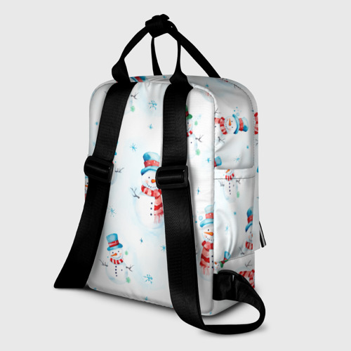 Женский рюкзак 3D с принтом Акварельные снеговиками - новогодний паттерн, вид сзади #1